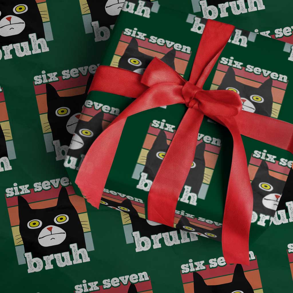 67 Bruh Meme Wrapping Paper Roll Funny Six Seven Black Cat TS14 Green Print Your Wear