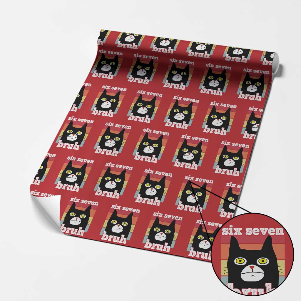 67 Bruh Meme Wrapping Paper Roll Funny Six Seven Black Cat TS14 Red Print Your Wear