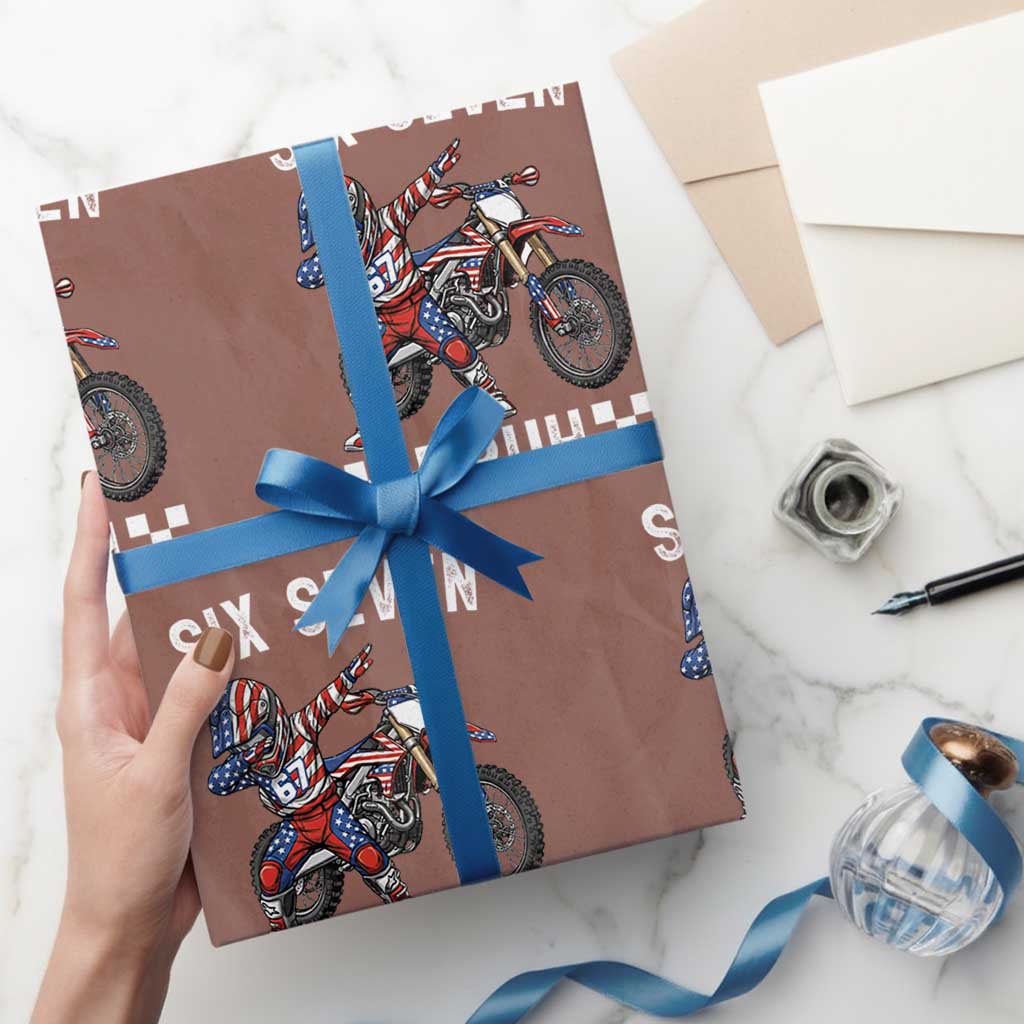 67 Bruh Meme Wrapping Paper Roll Funny Six Seven Dirt Bike Patriotic American Flag TS14 Mocha Print Your Wear
