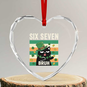 67 Bruh St Patricks Day Heart Crystal Glass Ornament Funny Cat Bruh Six Seven Meme TS14 Transparent Glass 3'' Heart Print Your Wear