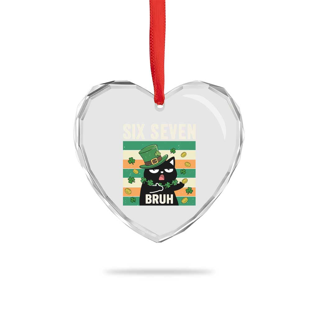 67 Bruh St Patricks Day Heart Crystal Glass Ornament Funny Cat Bruh Six Seven Meme TS14 Print Your Wear