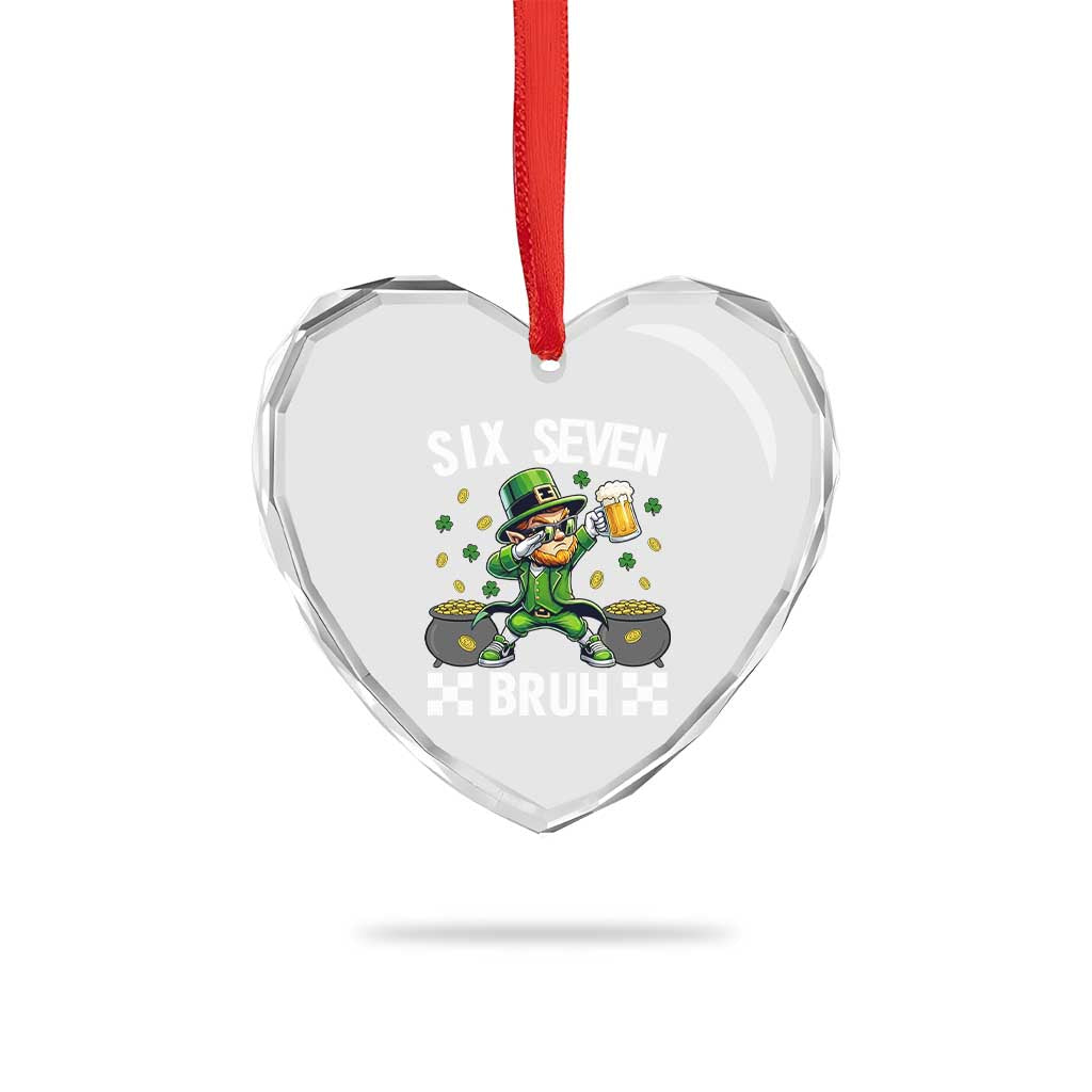 67 Bruh St Patricks Day Heart Crystal Glass Ornament Funny Six Seven Leprechaun Bruh Meme TS14 Print Your Wear