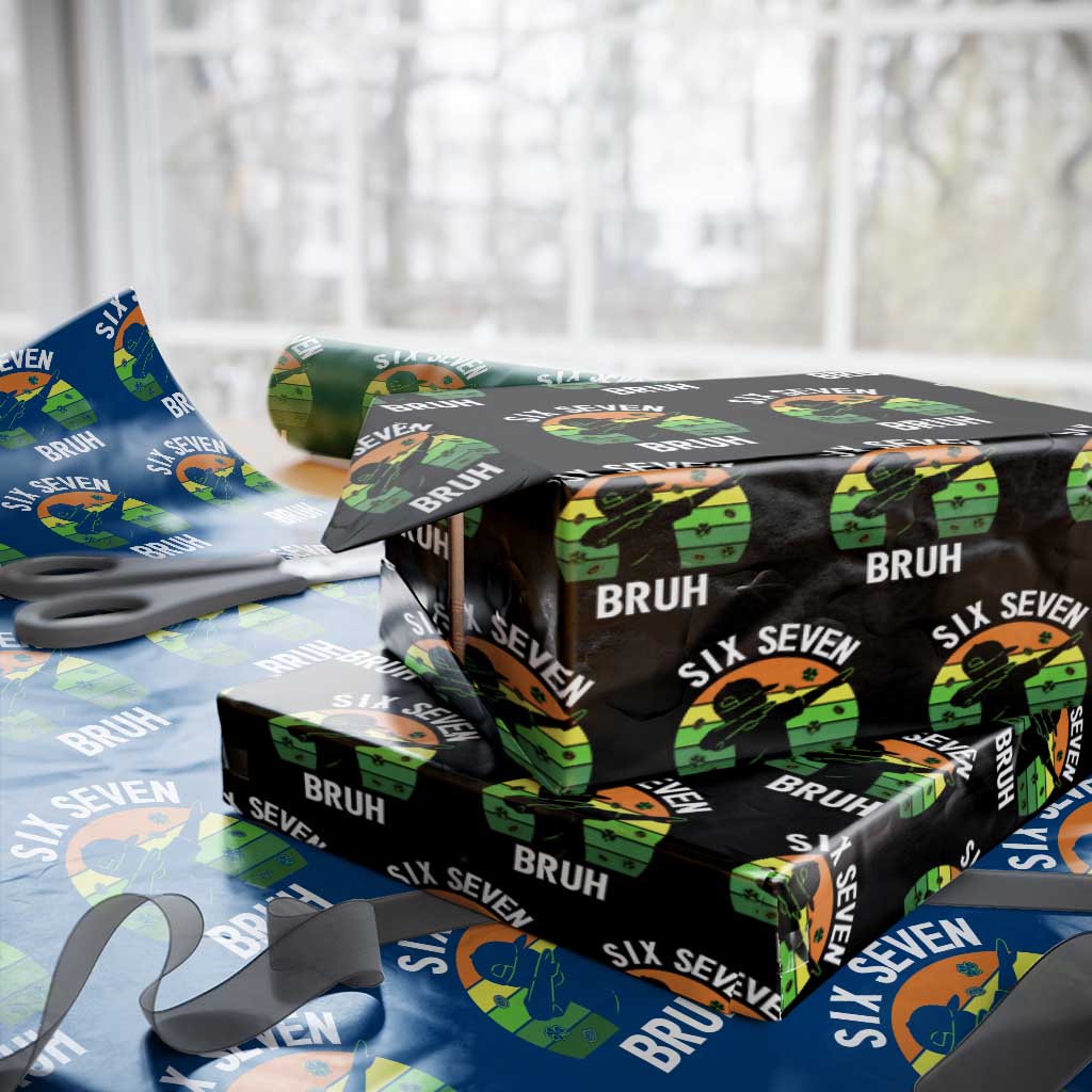 67 Bruh St Patricks Day Wrapping Paper Roll Funny Six Seven Boys Kids Dabbing Meme TS14 Black Print Your Wear