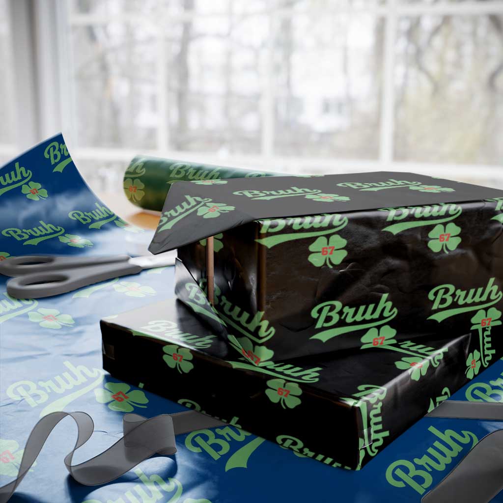 67 Bruh St Patricks Day Wrapping Paper Roll Funny Six Seven Shamrock Meme TS14 Black Print Your Wear