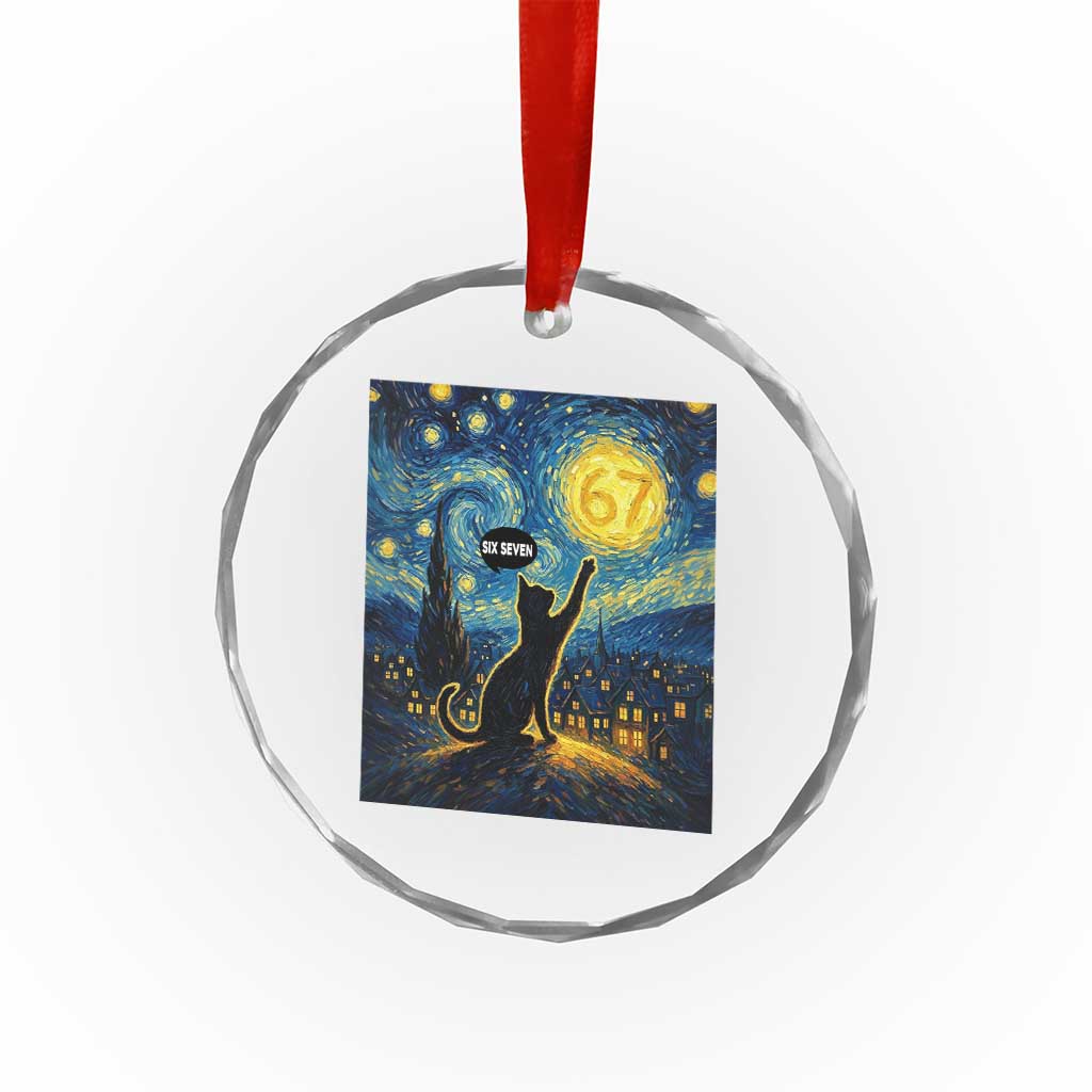 67 Cat Meme Crystal Glass Ornament Funny Six Seven Cat Starry Night Van Gogh TS14 Print Your Wear