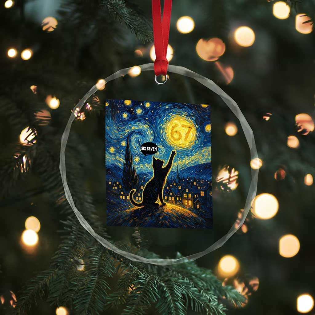 67 Cat Meme Crystal Glass Ornament Funny Six Seven Cat Starry Night Van Gogh TS14 Print Your Wear