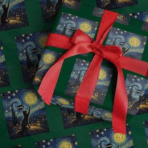 67 Cat Meme Wrapping Paper Roll Funny Six Seven Cat Starry Night Van Gogh TS14 Green Print Your Wear