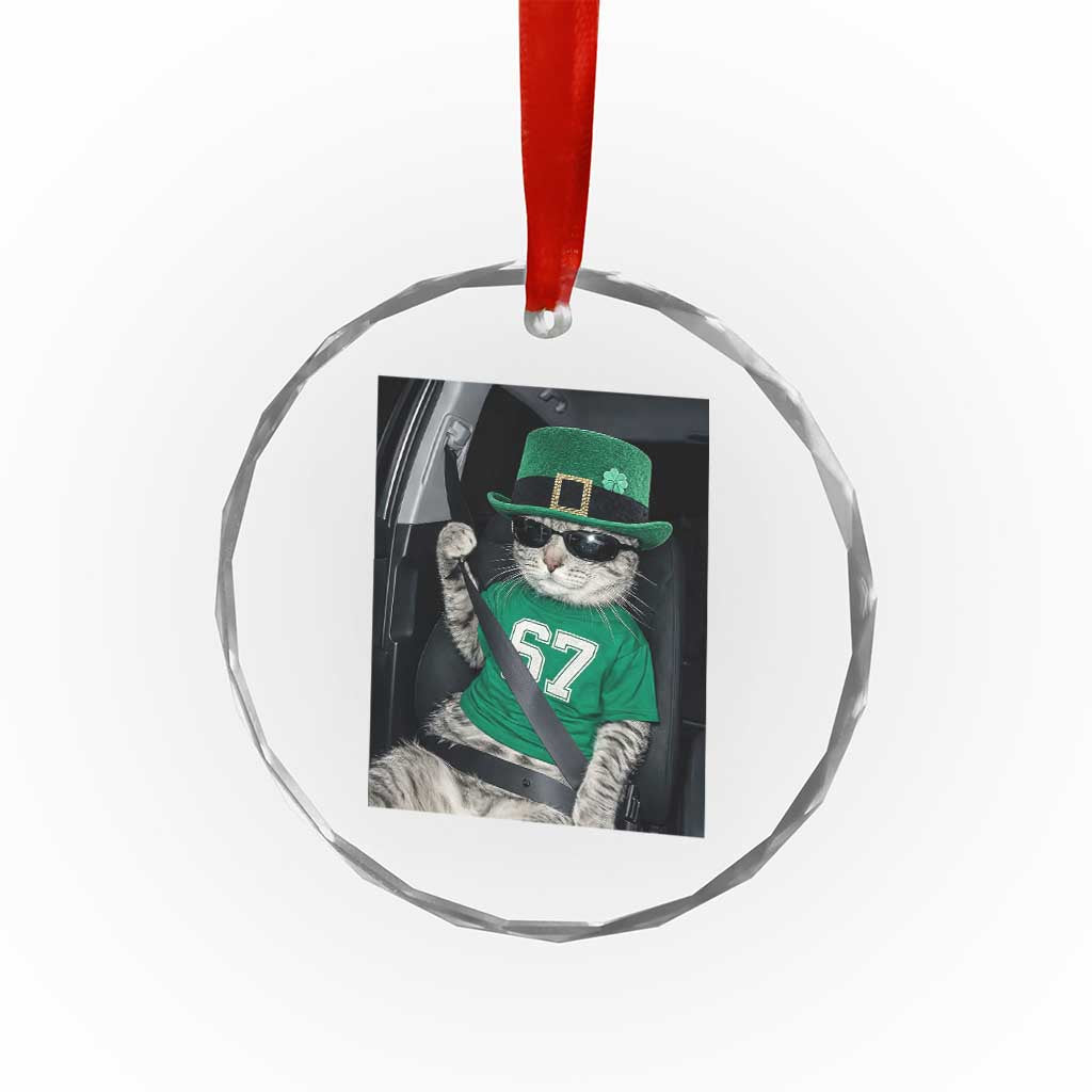 67 Cat St Patricks Day Crystal Glass Ornament Funny Cat Driver Leprechaun Meme TS14 Print Your Wear