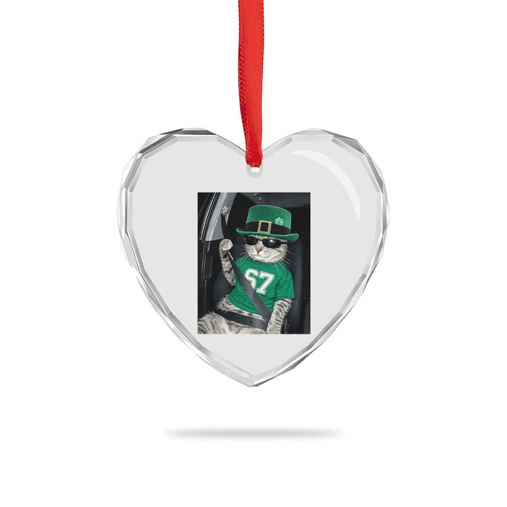 67 Cat St Patricks Day Heart Crystal Glass Ornament Funny Cat Driver Leprechaun Meme TS14 Print Your Wear
