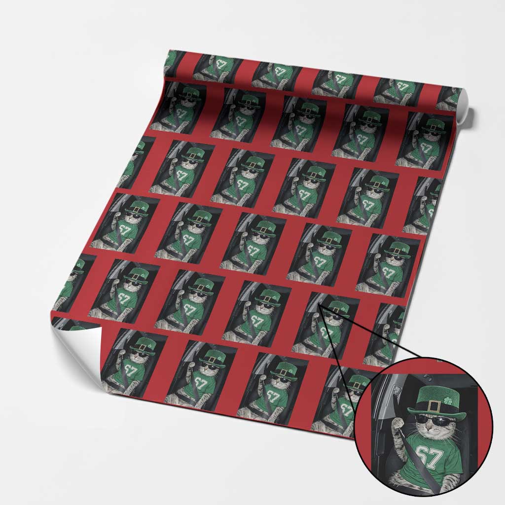 67 Cat St Patricks Day Wrapping Paper Roll Funny Cat Driver Leprechaun Meme TS14 Red Print Your Wear