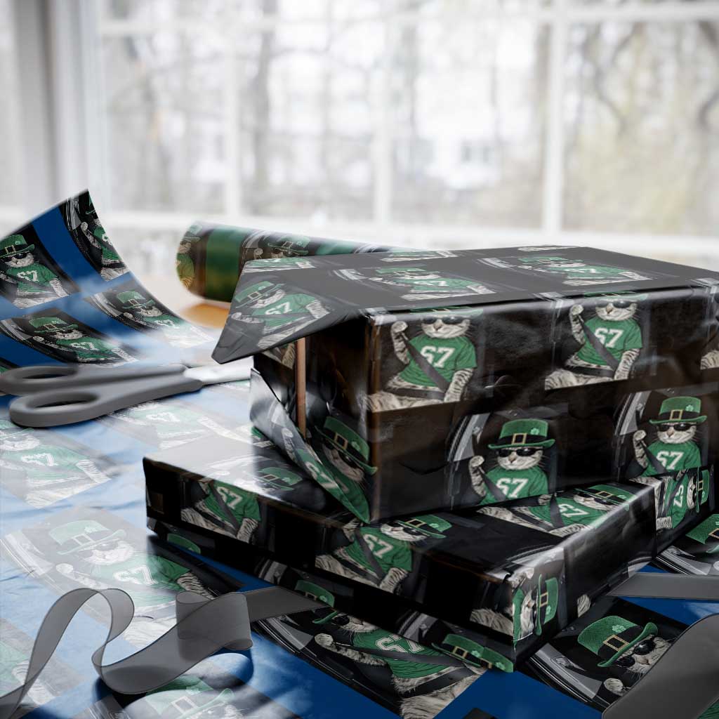 67 Cat St Patricks Day Wrapping Paper Roll Funny Cat Driver Leprechaun Meme TS14 Black Print Your Wear