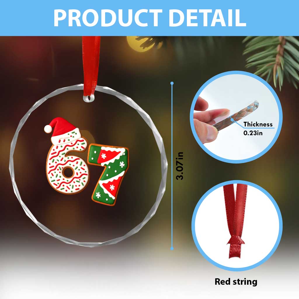 67 Christmas Crystal Glass Ornament Funny Six Seven 6 7 Meme Pajamas Gen Alpha Slang TS10 Print Your Wear
