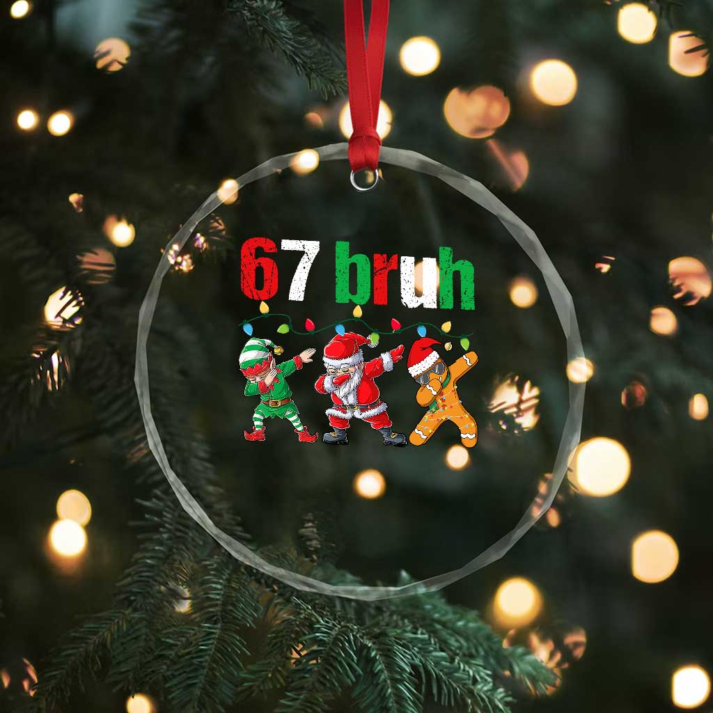 67 Christmas Crystal Glass Ornament Funny Six Seven Bruh Dabbing Santa Meme Pajamas TS10 Print Your Wear