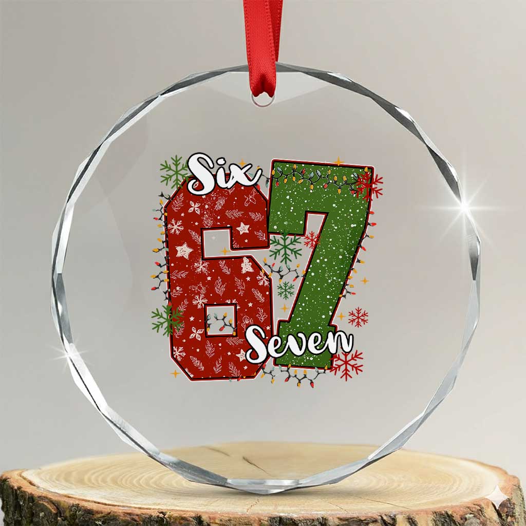 67 Christmas Crystal Glass Ornament Funny Six Seven Meme Gen Alpha Slang Snowflake TS11 Transparent Glass 3'' Circle Print Your Wear