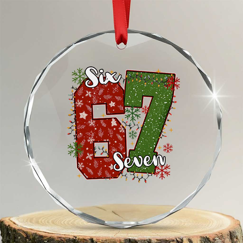 67 Christmas Crystal Glass Ornament Funny Six Seven Meme Gen Alpha Slang Snowflake TS11 Transparent Glass 3'' Circle Print Your Wear