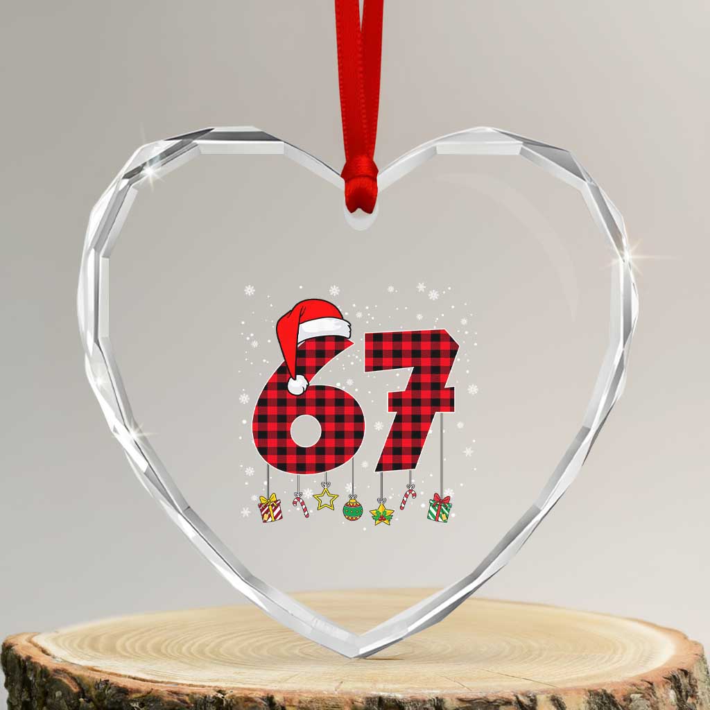 67 Christmas Heart Crystal Glass Ornament Funny Six Seven 6 7 Meme Gen Alpha Slang TS10 Transparent Glass 3'' Heart Print Your Wear