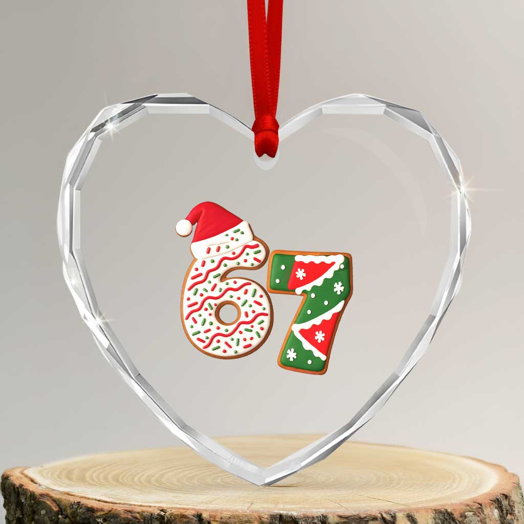 67 Christmas Heart Crystal Glass Ornament Funny Six Seven 6 7 Meme Pajamas Gen Alpha Slang TS10 Transparent Glass 3'' Heart Print Your Wear