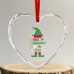 67 Christmas Heart Crystal Glass Ornament Funny Six Seven Meme Brainrot Nice Naughty 6 7 Elf Custome TS10 Transparent Glass 3'' Heart Print Your Wear