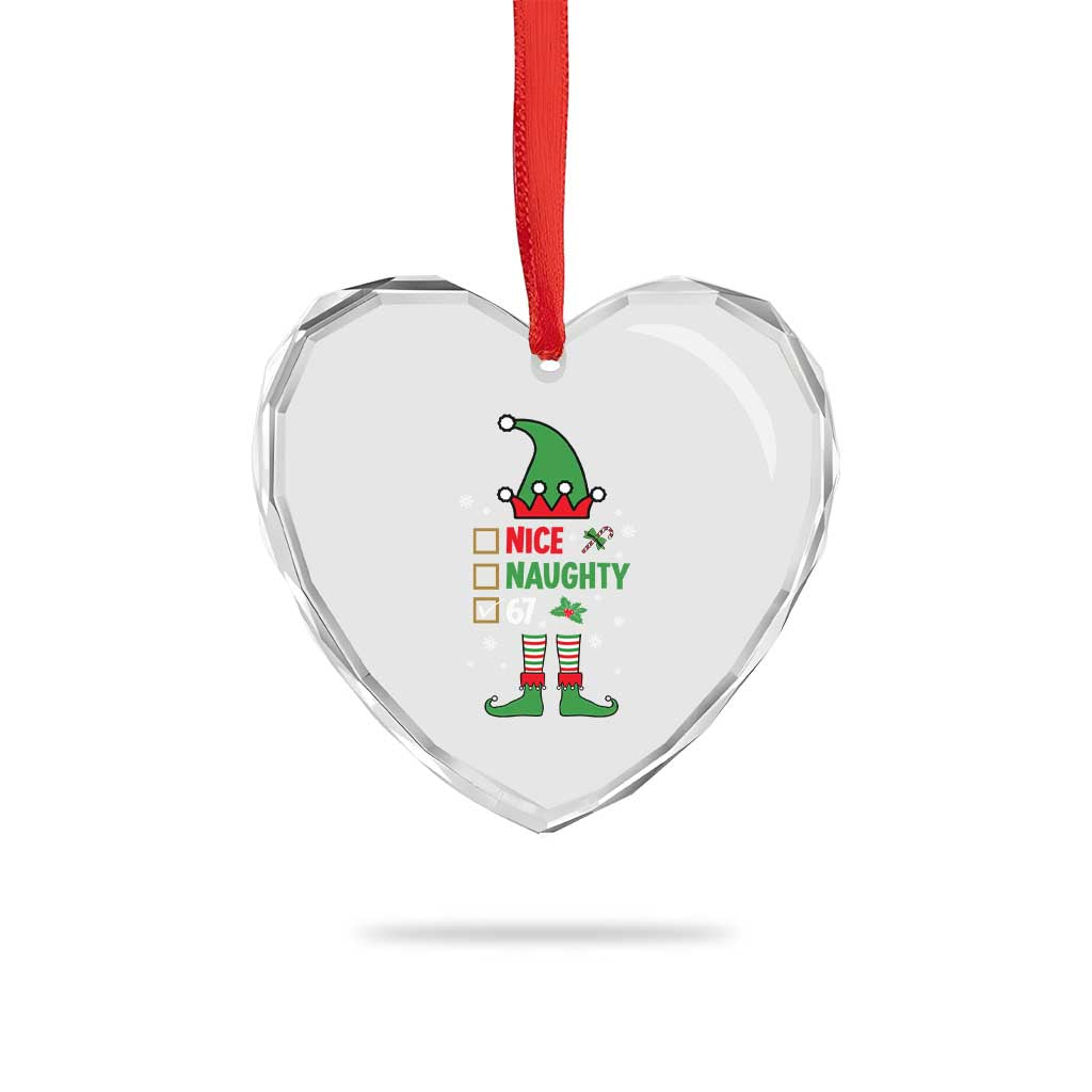 67 Christmas Heart Crystal Glass Ornament Funny Six Seven Meme Brainrot Nice Naughty 6 7 Elf Custome TS10 Print Your Wear