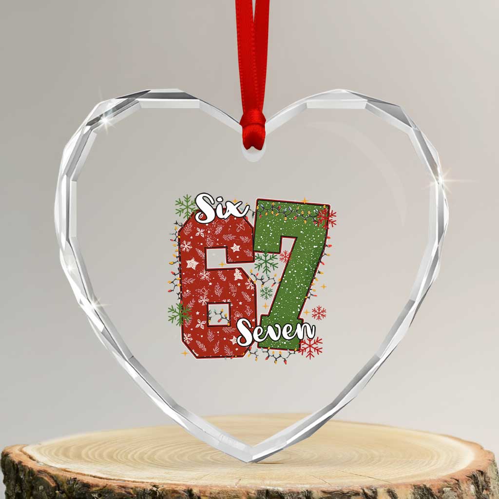 67 Christmas Heart Crystal Glass Ornament Funny Six Seven Meme Gen Alpha Slang Snowflake TS11 Transparent Glass 3'' Heart Print Your Wear