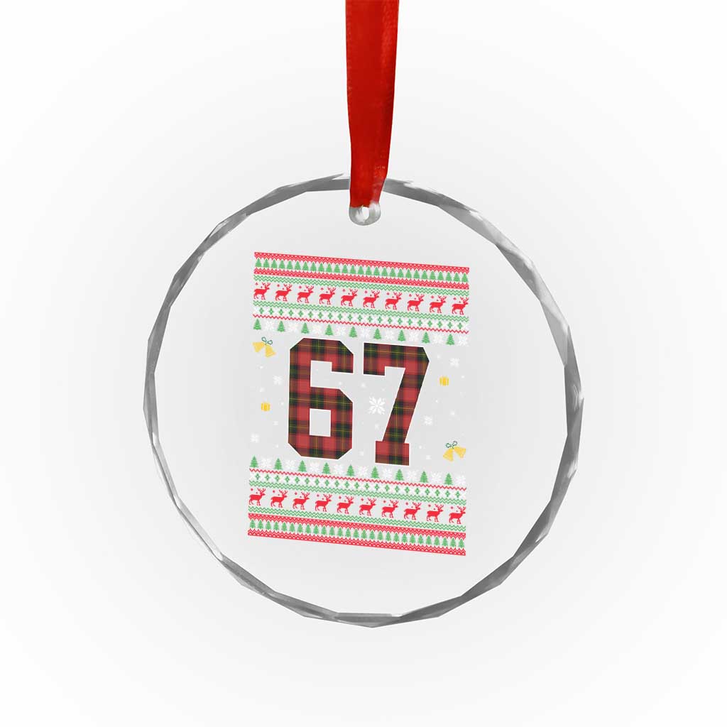 67 Christmas Red Plaid Crystal Glass Ornament Funny Six Seven Meme Holiday Vibes Graphic TS02 Print Your Wear