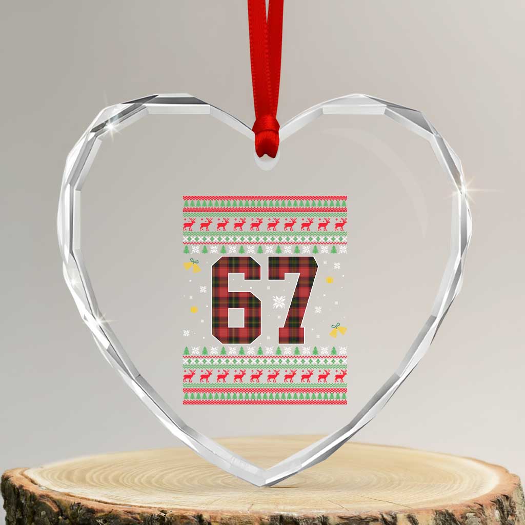67 Christmas Red Plaid Heart Crystal Glass Ornament Funny Six Seven Meme Holiday Vibes Graphic TS02 Transparent Glass 3'' Heart Print Your Wear