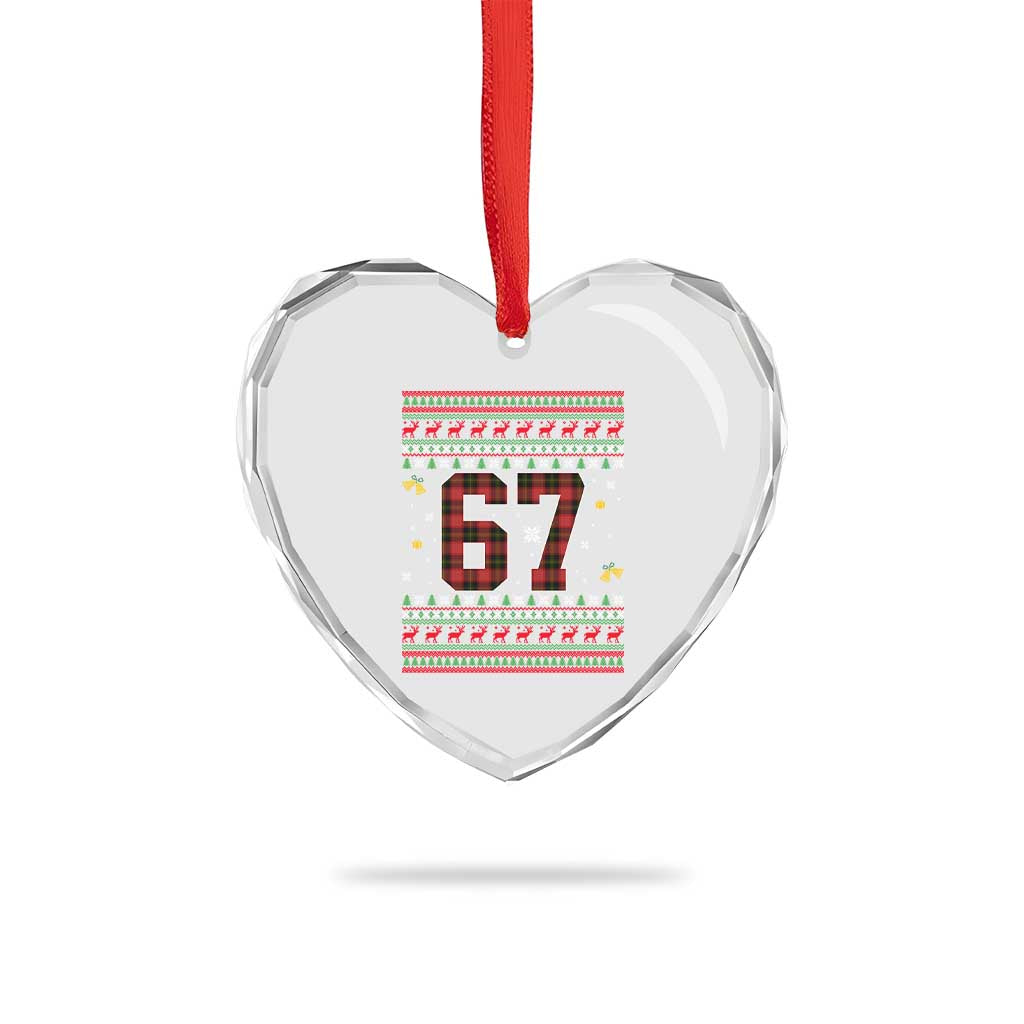 67 Christmas Red Plaid Heart Crystal Glass Ornament Funny Six Seven Meme Holiday Vibes Graphic TS02 Print Your Wear