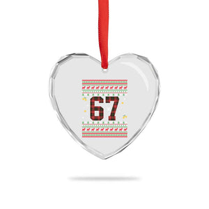 67 Christmas Red Plaid Heart Crystal Glass Ornament Funny Six Seven Meme Holiday Vibes Graphic TS02 Print Your Wear