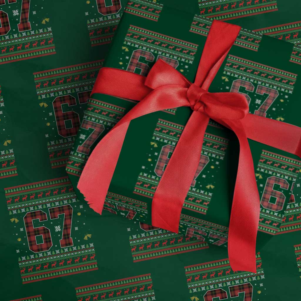67 Christmas Red Plaid Wrapping Paper Roll Funny Six Seven Meme Holiday Vibes Graphic TS02 Green Print Your Wear