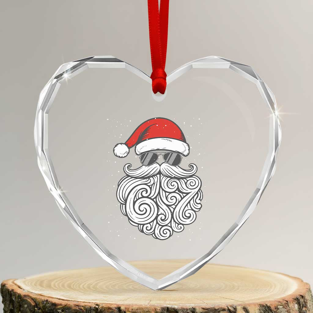 67 Christmas Santa Heart Crystal Glass Ornament 6 7 Meme Pajamas Holiday Gen Alpha Slang Teen TS10 Transparent Glass 3'' Heart Print Your Wear