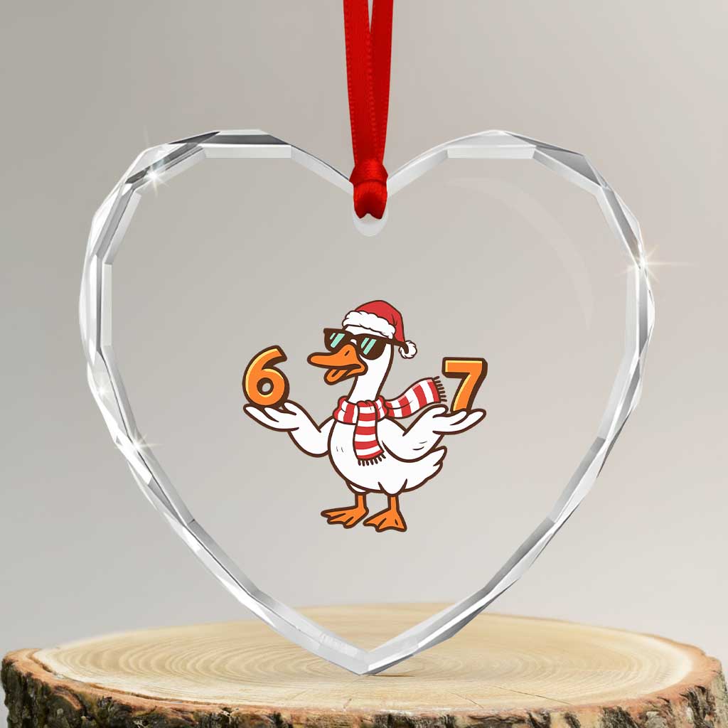 67 Christmas Silly Goose Heart Crystal Glass Ornament 6 7 Meme Funny Six Seven Gen Alpha Slang TS10 Transparent Glass 3'' Heart Print Your Wear