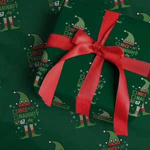 67 Christmas Wrapping Paper Roll Funny Six Seven Meme Brainrot Nice Naughty 6 7 Elf Custome TS10 Green Print Your Wear