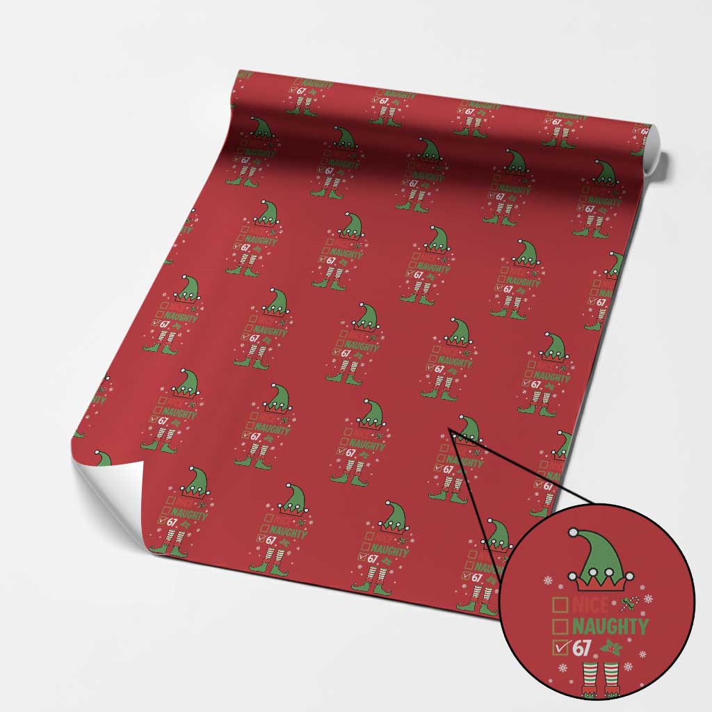 67 Christmas Wrapping Paper Roll Funny Six Seven Meme Brainrot Nice Naughty 6 7 Elf Custome TS10 Red Print Your Wear