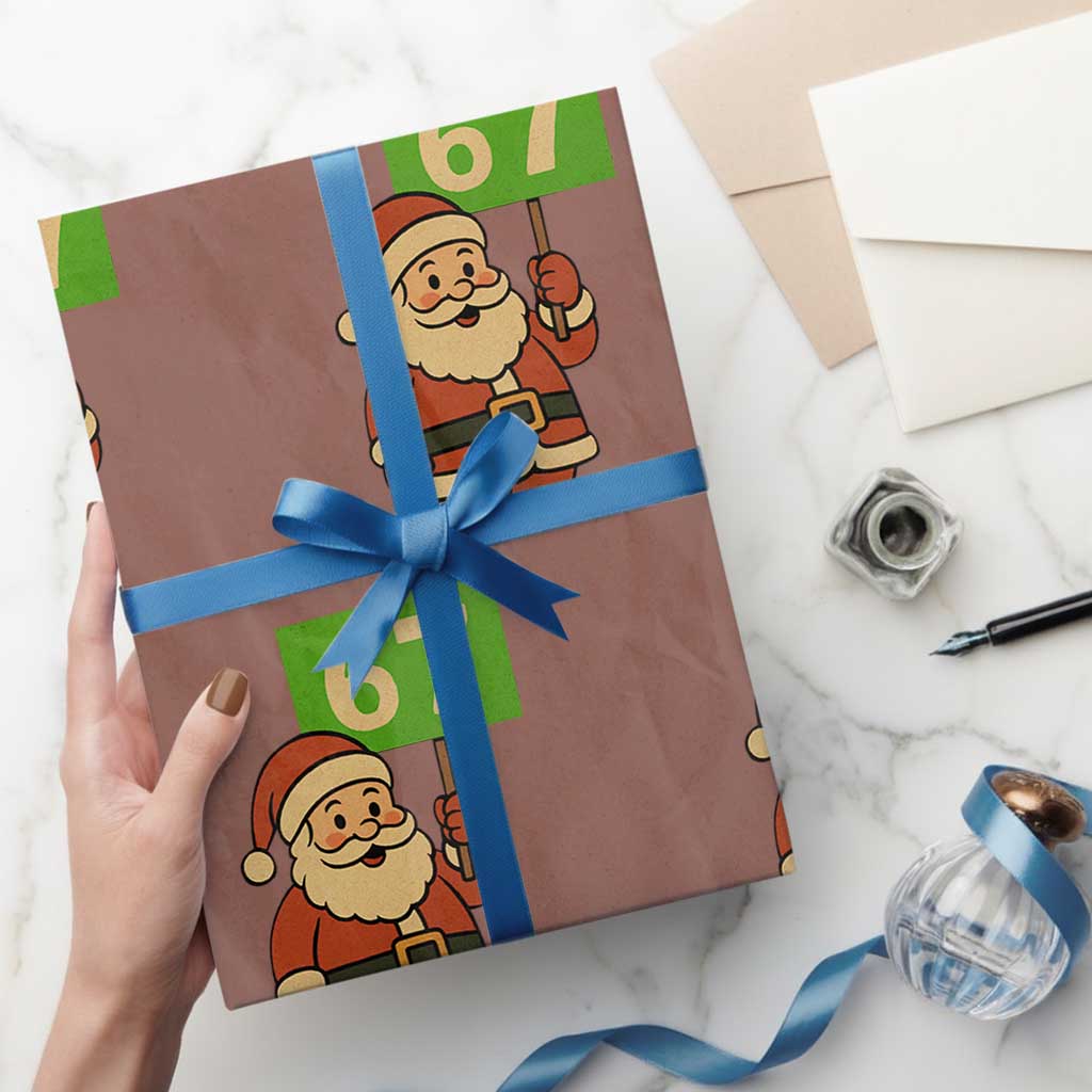 67 Christmas Wrapping Paper Roll Funny Six Seven Meme Brainrot Santa Claus Boys TS10 Mocha Print Your Wear