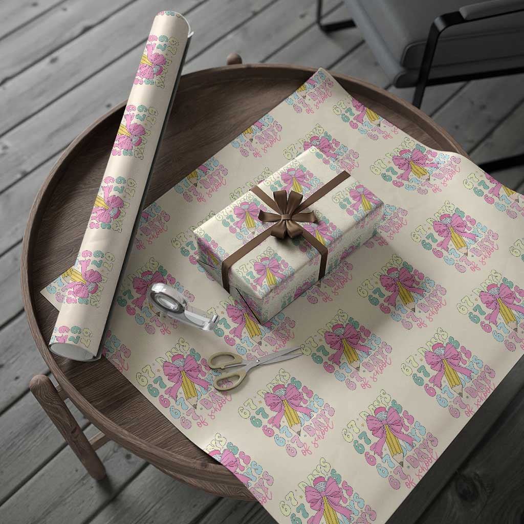 67 Days of School Coquette Bow Wrapping Paper Roll Funny Six Seven Meme 67th Day Teacher Student TS10 Beige Print Your Wear