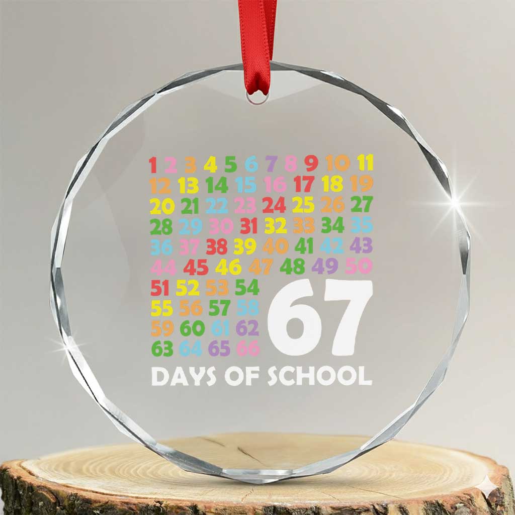67 Days of School Crystal Glass Ornament Colorful Countdown Grid Milestone Classroom Fun TS02 Transparent Glass 3'' Circle Print Your Wear