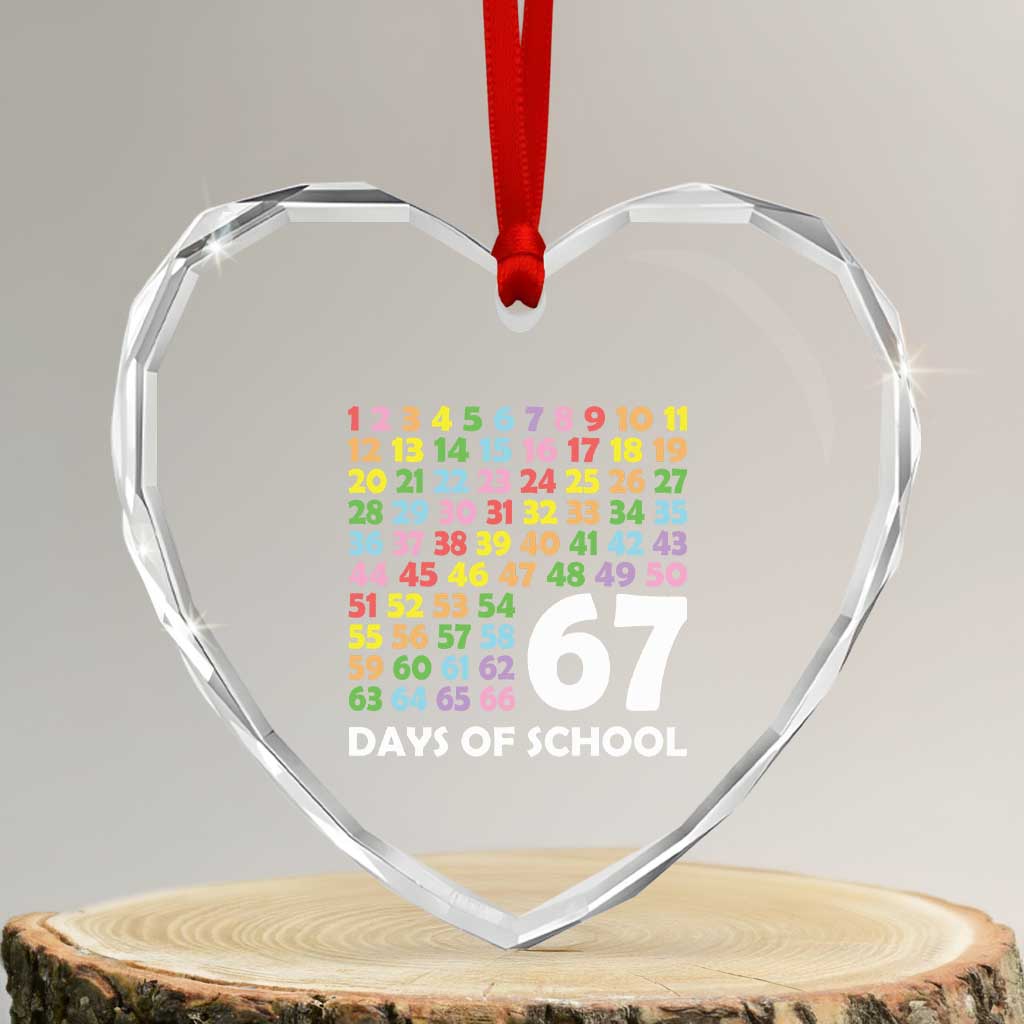 67 Days of School Heart Crystal Glass Ornament Colorful Countdown Grid Milestone Classroom Fun TS02 Transparent Glass 3'' Heart Print Your Wear