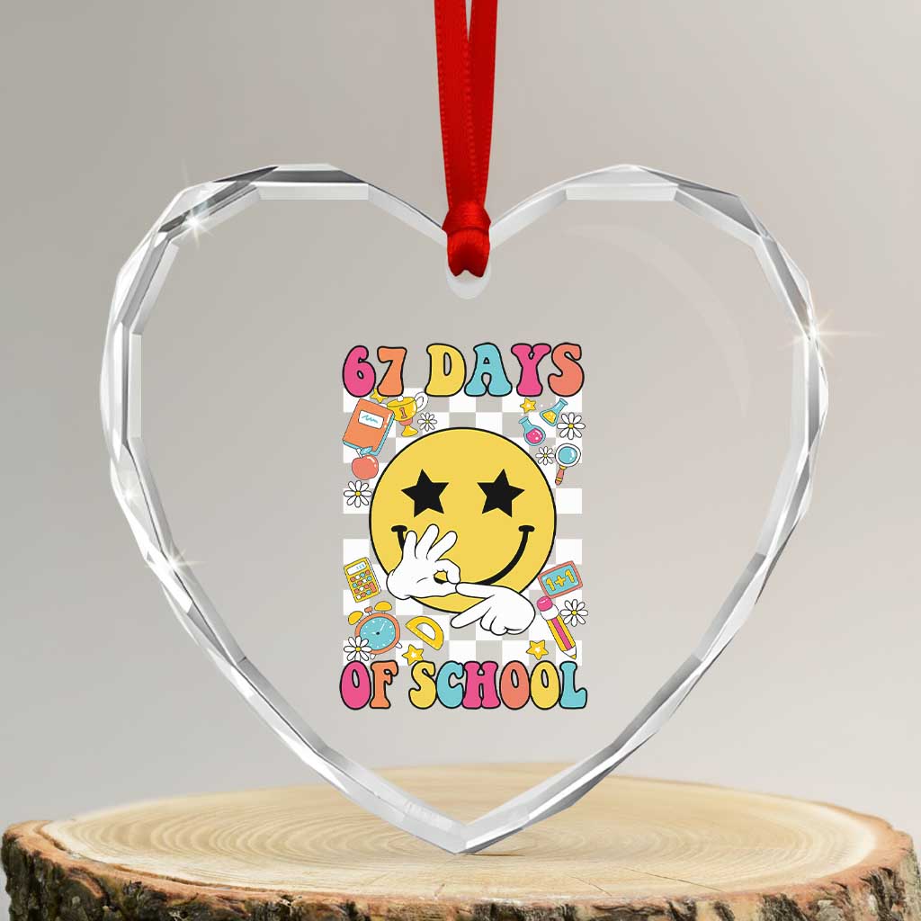 67 Days Of School Heart Crystal Glass Ornament Six Seven Meme Student Teacher TS11 Transparent Glass 3'' Heart Print Your Wear