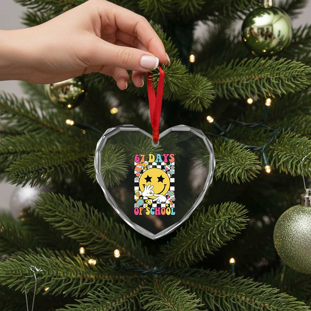 67 Days Of School Heart Crystal Glass Ornament Six Seven Meme Student Teacher TS11 Print Your Wear
