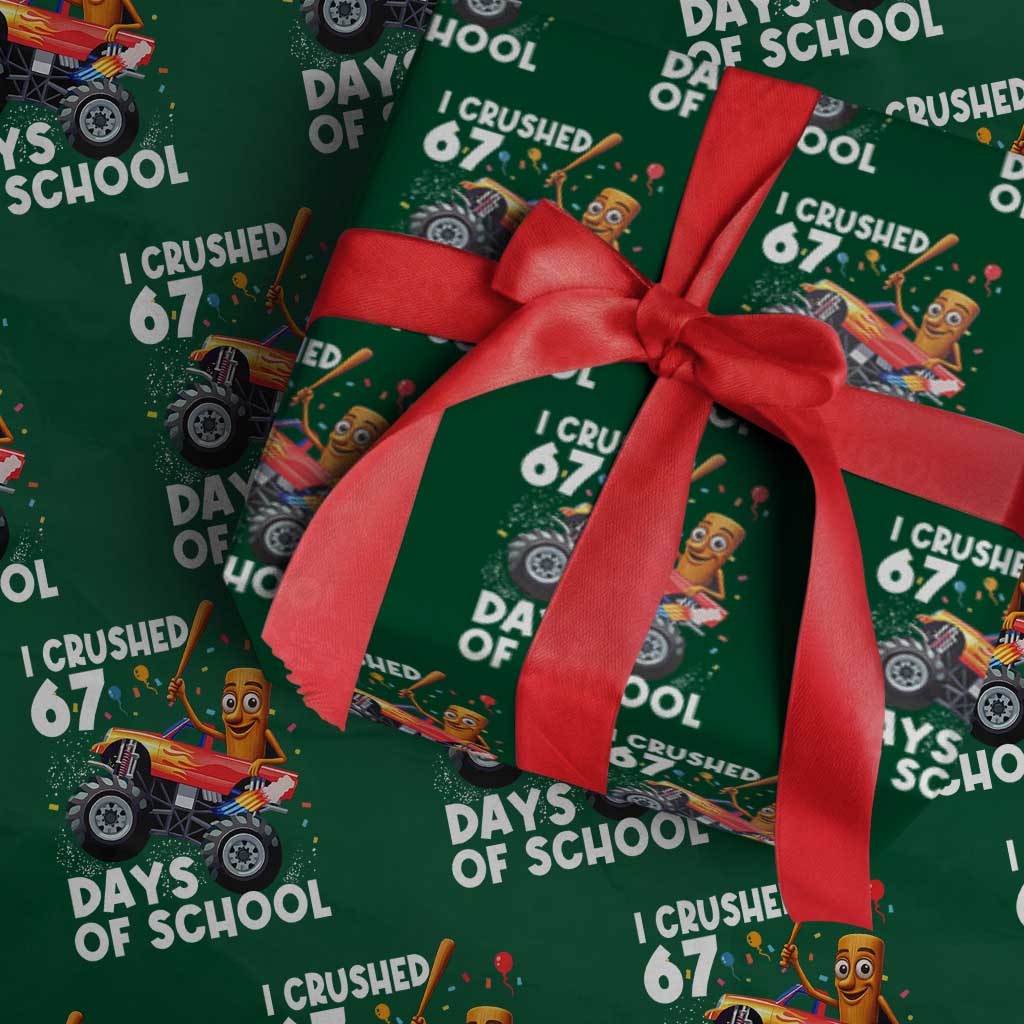 67 Days of School Monster Truck Wrapping Paper Roll 67th Day Boys Tung Tung Tung Sahur TS10 Green Print Your Wear