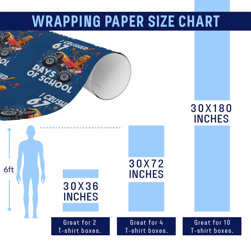 67 Days of School Monster Truck Wrapping Paper Roll 67th Day Boys Tung Tung Tung Sahur TS10 Print Your Wear
