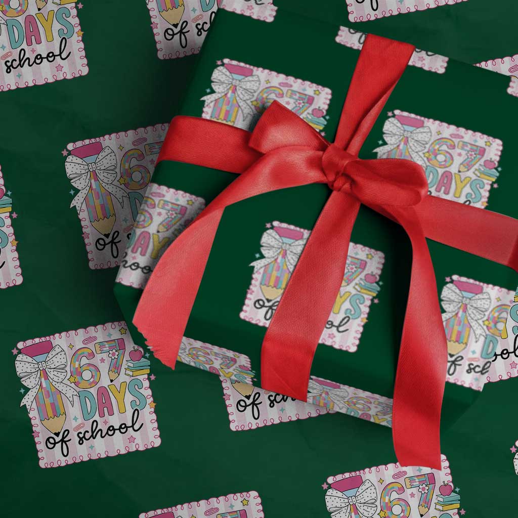 67 Days of School Wrapping Paper Roll Six Seven Cute Girly Pencil and Bow for Students Teachers TS02 Green Print Your Wear