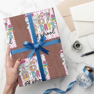 67 Days of School Wrapping Paper Roll Six Seven Cute Girly Pencil and Bow for Students Teachers TS02 Mocha Print Your Wear