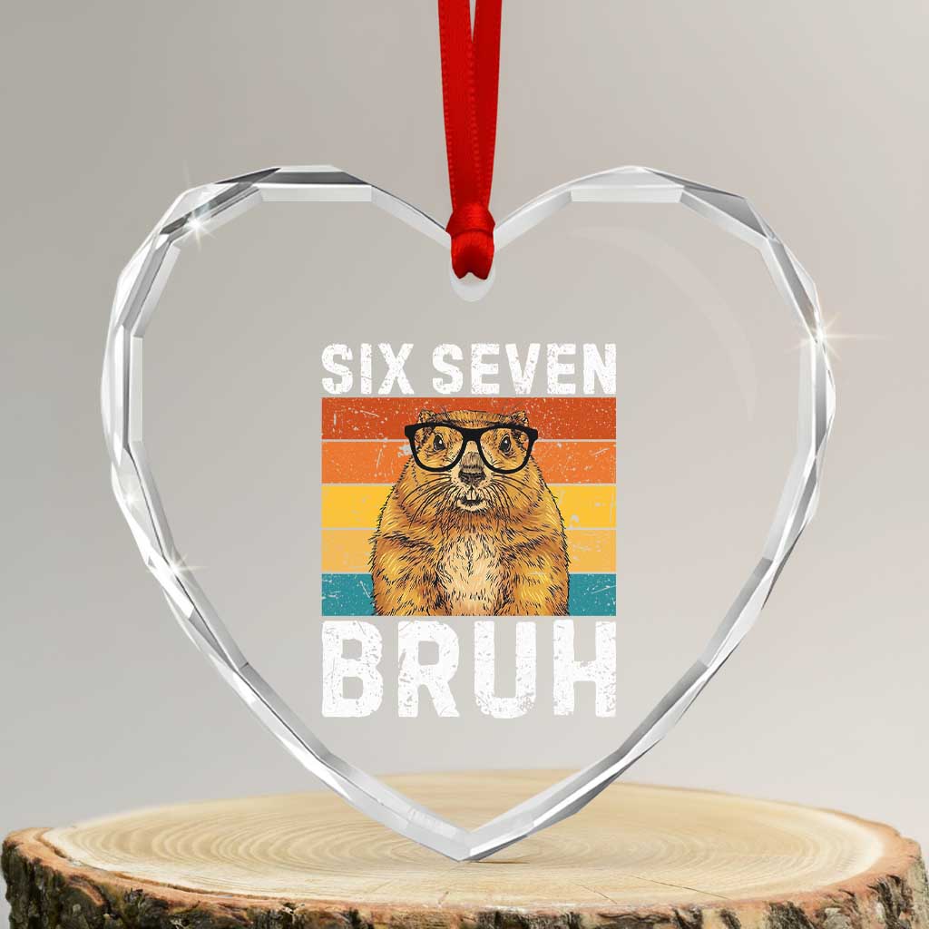67 Groundhog Meme Heart Crystal Glass Ornament Funny Six Seven Bruh Groundhog Day TS14 Transparent Glass 3'' Heart Print Your Wear