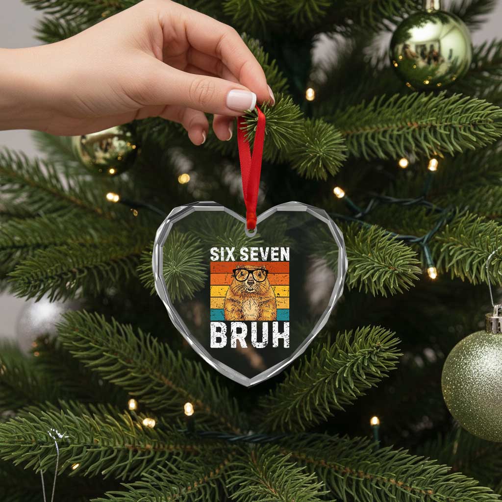 67 Groundhog Meme Heart Crystal Glass Ornament Funny Six Seven Bruh Groundhog Day TS14 Print Your Wear