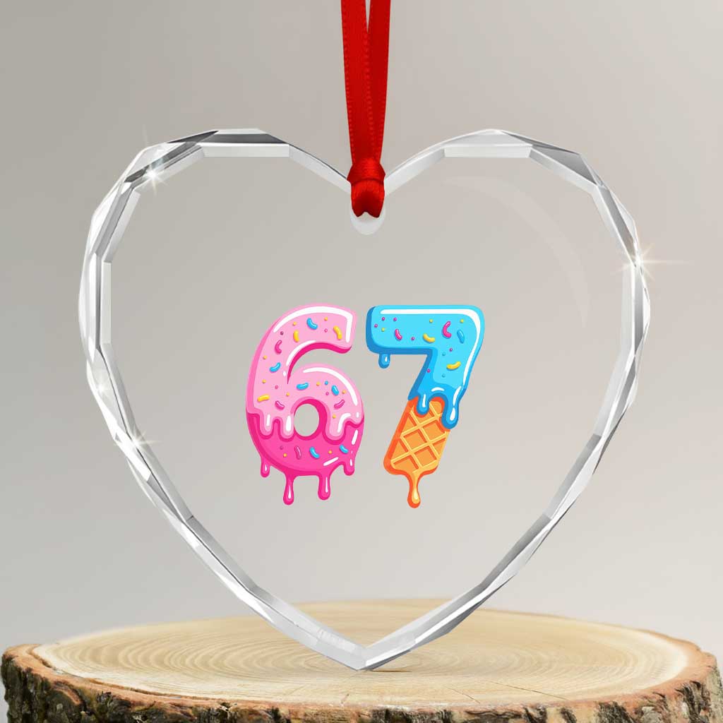 67 Ice Cream Drip Meme Heart Crystal Glass Ornament Funny Six Seven Gen Alpha Slang TS10 Transparent Glass 3'' Heart Print Your Wear