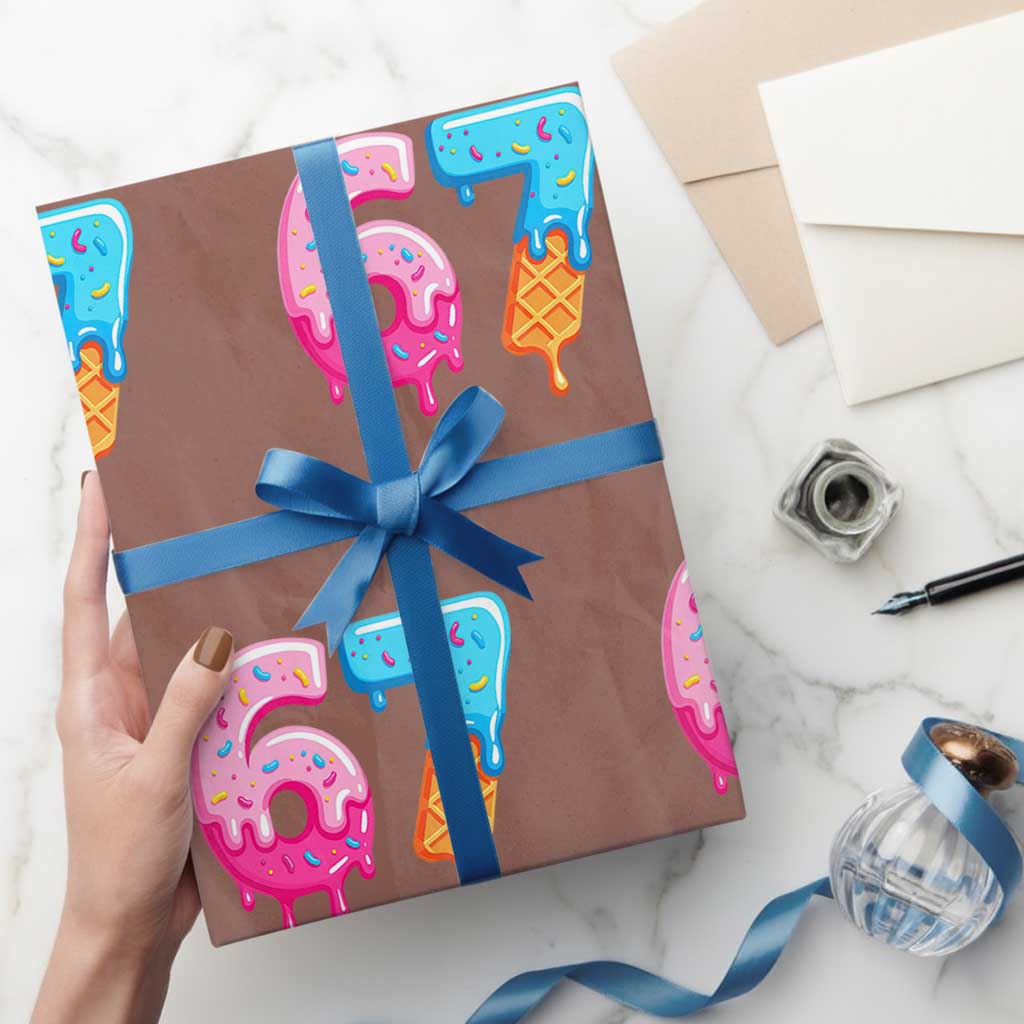 67 Ice Cream Drip Meme Wrapping Paper Roll Funny Six Seven Gen Alpha Slang TS10 Mocha Print Your Wear