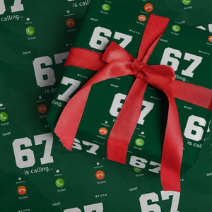 67 Is Calling Meme Wrapping Paper Roll Funny Six Seven Phone Call Screen TS02 Green Print Your Wear