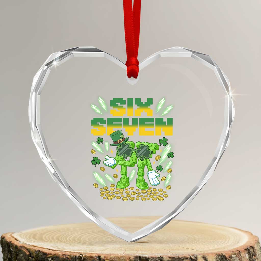 67 Italian Brainrot St Patricks Day Heart Crystal Glass Ornament Funny Six Seven Leprechaun Playing Baseball Meme TS14 Transparent Glass 3'' Heart Print Your Wear
