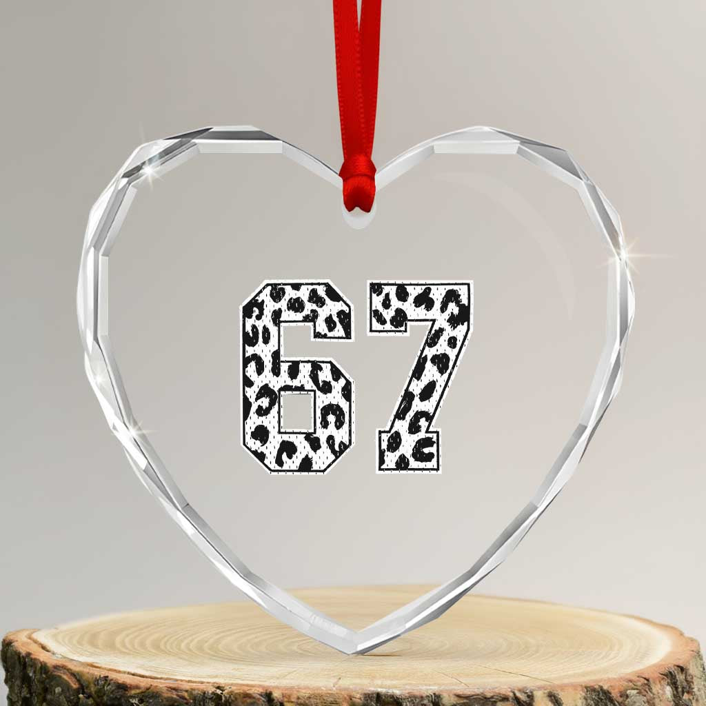 67 Jersey Number Heart Crystal Glass Ornament Funny Six Seven Meme Y2k Leopard Number TS10 Transparent Glass 3'' Heart Print Your Wear